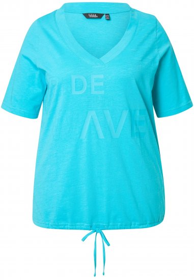 Ulla Popken Ride The Wave Short Sleeve V-Neck Graphic Tee Deep Aqua - Painetut T-paidat naisille - 