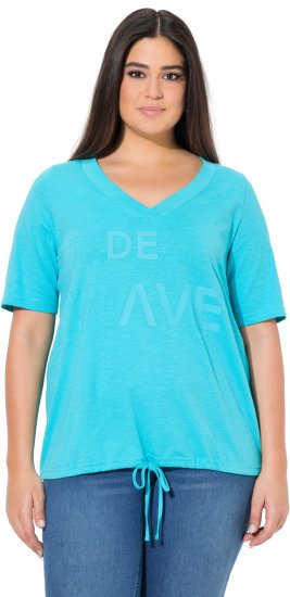 Ulla Popken Ride The Wave Short Sleeve V-Neck Graphic Tee Deep Aqua - Painetut T-paidat naisille - 