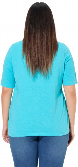 Ulla Popken Ride The Wave Short Sleeve V-Neck Graphic Tee Deep Aqua - Painetut T-paidat naisille - 
