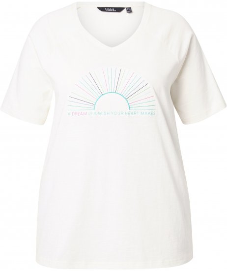 Ulla Popken Embroidered Sunrise Lettering Tee Off-White - Painetut T-paidat naisille - 