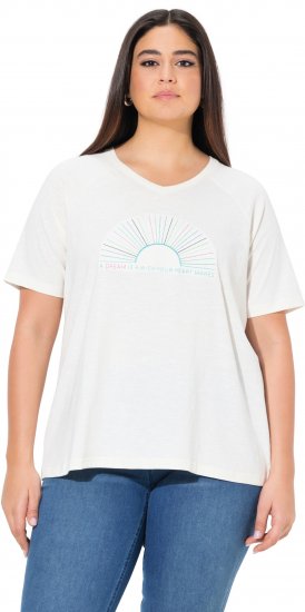 Ulla Popken Embroidered Sunrise Lettering Tee Off-White - Painetut T-paidat naisille - 