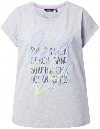 Ulla Popken Long Beach Lettering Cap Sleeve Tee Light Grey Melange - Painetut T-paidat naisille - 