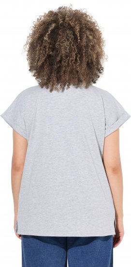 Ulla Popken Long Beach Lettering Cap Sleeve Tee Light Grey Melange - Painetut T-paidat naisille - 