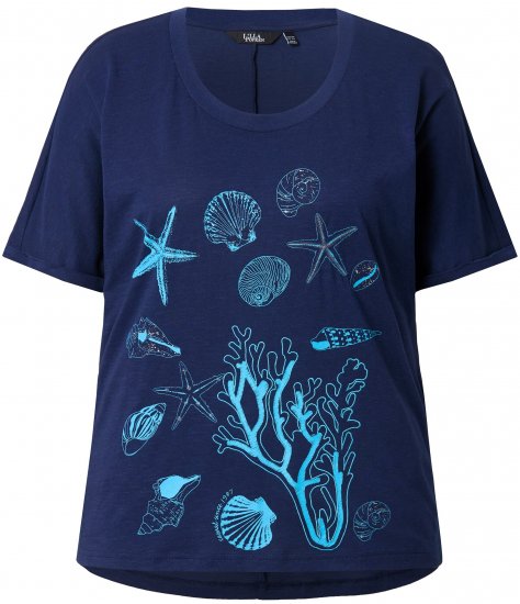 Ulla Popken Marine Print Short Sleeve Tee Ink Blue - Painetut T-paidat naisille - 