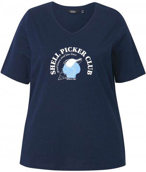 Ulla Popken Shell Picker Club Short Sleeve Graphic Tee Navy - Painetut T-paidat naisille - 