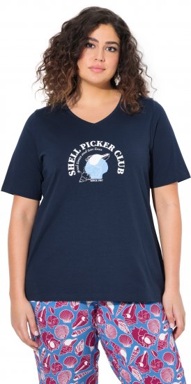 Ulla Popken Shell Picker Club Short Sleeve Graphic Tee Navy - Painetut T-paidat naisille - 