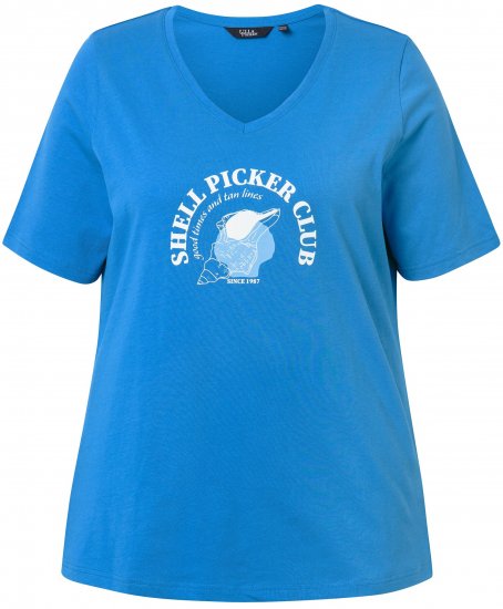 Ulla Popken Shell Picker Club Short Sleeve Graphic Tee Teal Blue - Naisten vaatteet isot koot - 