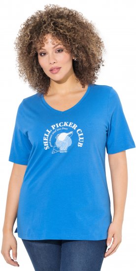 Ulla Popken Shell Picker Club Short Sleeve Graphic Tee Teal Blue - Naisten vaatteet isot koot - 