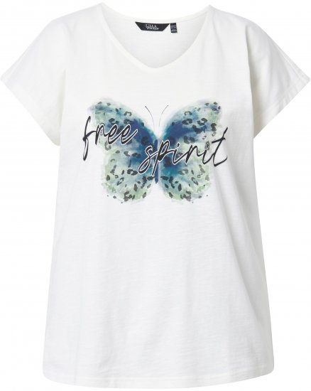Ulla Popken Free Spirit Butterfly Cap Sleeve Graphic Tee Off-White - Painetut T-paidat naisille - 