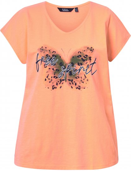 Ulla Popken Free Spirit Butterfly Cap Sleeve Graphic Tee Coral - Painetut T-paidat naisille - 