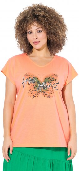 Ulla Popken Free Spirit Butterfly Cap Sleeve Graphic Tee Coral - Painetut T-paidat naisille - 
