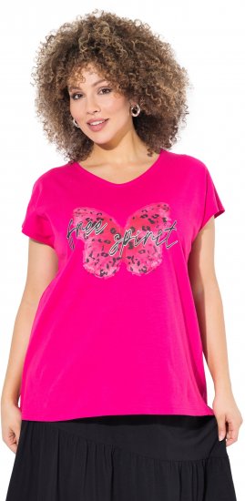 Ulla Popken Free Spirit Butterfly Cap Sleeve Graphic Tee Magenta Pink - Painetut T-paidat naisille - 