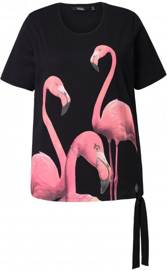 Ulla Popken Flamingo Short Sleeve Graphic Tee Black - Painetut T-paidat naisille - 