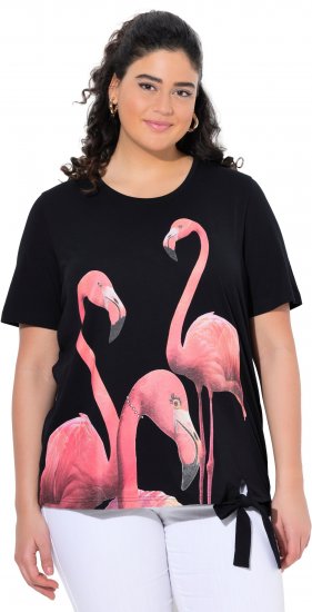 Ulla Popken Flamingo Short Sleeve Graphic Tee Black - Painetut T-paidat naisille - 
