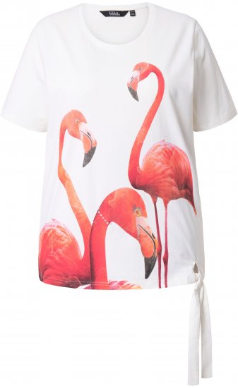 Ulla Popken Flamingo Short Sleeve Graphic Tee Off-White - Painetut T-paidat naisille - 