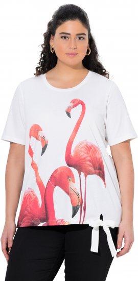 Ulla Popken Flamingo Short Sleeve Graphic Tee Off-White - Painetut T-paidat naisille - 