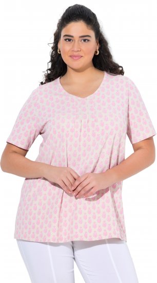 Ulla Popken Cactus Print Short Sleeve V-Neck Tee Pink - Painetut T-paidat naisille - 