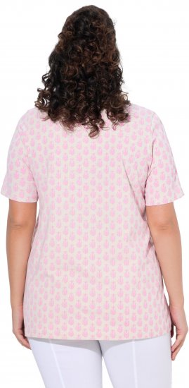 Ulla Popken Cactus Print Short Sleeve V-Neck Tee Pink - Painetut T-paidat naisille - 