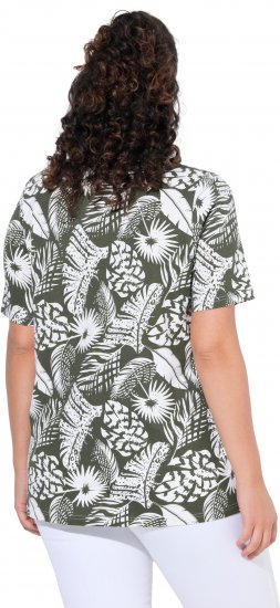 Ulla Popken Feather Print Short Sleeve V-Neck Tee Olive Grey - Painetut T-paidat naisille - 