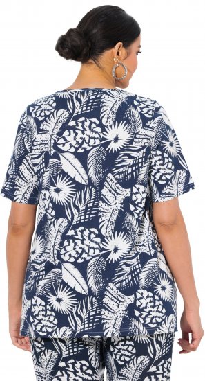 Ulla Popken Feather Print Short Sleeve V-Neck Tee Ink Blue - Painetut T-paidat naisille - 