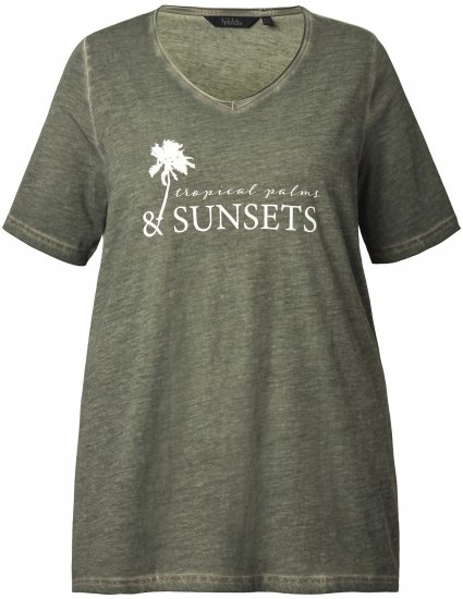 Ulla Popken Sunset Lettering Short Sleeve Graphic Tee Olive - Painetut T-paidat naisille - 