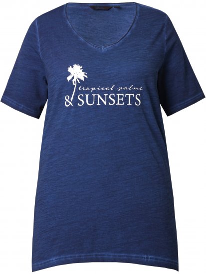 Ulla Popken Sunset Lettering Short Sleeve Graphic Tee Ink Blue - Painetut T-paidat naisille - 