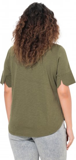 Ulla Popken Beaded Short Sleeve Graphic Tee Olive - Painetut T-paidat naisille - 