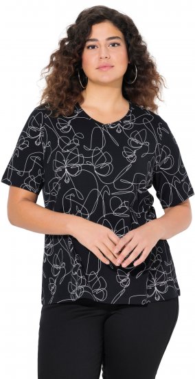 Ulla Popken Abstract Animal Print Short Sleeve Tee Black - Painetut T-paidat naisille - 