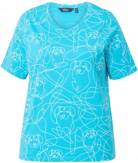 Ulla Popken Abstract Animal Print Short Sleeve Tee Deep Aqua - Painetut T-paidat naisille - 