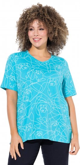 Ulla Popken Abstract Animal Print Short Sleeve Tee Deep Aqua - Painetut T-paidat naisille - 