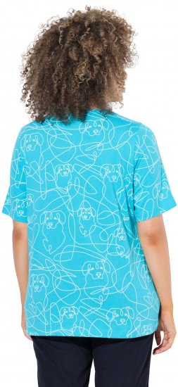 Ulla Popken Abstract Animal Print Short Sleeve Tee Deep Aqua - Painetut T-paidat naisille - 