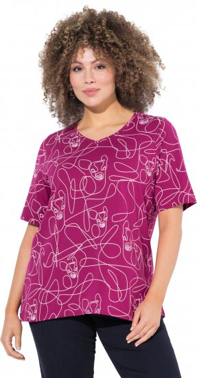 Ulla Popken Abstract Animal Print Short Sleeve Tee Magnolia Red - Painetut T-paidat naisille - 
