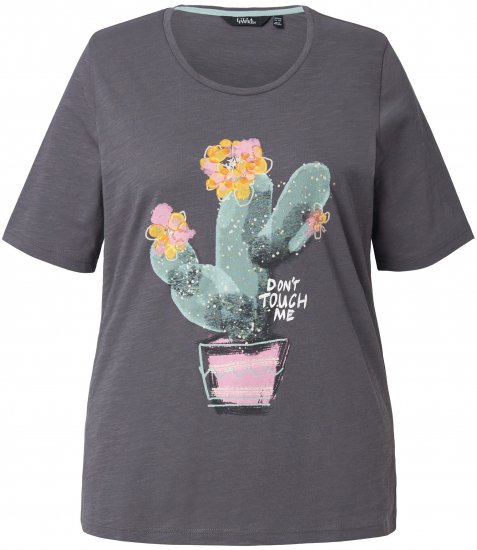Ulla Popken Cactus Short Sleeve Graphic Tee Graphite Grey - Painetut T-paidat naisille - 