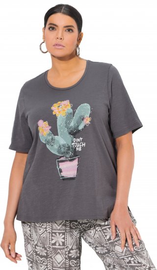 Ulla Popken Cactus Short Sleeve Graphic Tee Graphite Grey - Painetut T-paidat naisille - 