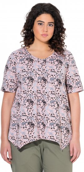 Ulla Popken Half-sleeve A-line V-neck Pointed Hem Animal Pattern T-shirt Pastel Rose - Painetut T-paidat naisille - 