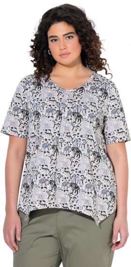 Ulla Popken Half-sleeve A-line V-neck Pointed Hem Animal Pattern T-shirt Moss - Painetut T-paidat naisille - 