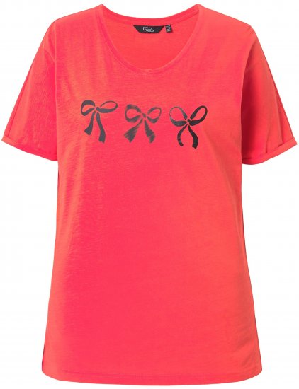 Ulla Popken Bow Short Sleeve Graphic Tee Light Red - Painetut T-paidat naisille - 
