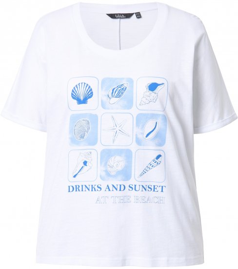 Ulla Popken Drinks And Sunset Graphic Tee Snow White - Painetut T-paidat naisille - 