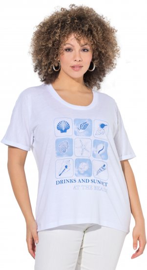 Ulla Popken Drinks And Sunset Graphic Tee Snow White - Painetut T-paidat naisille - 