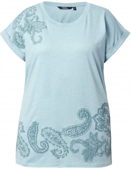 Ulla Popken Textured Paisley Motif Cap Sleeve Tee Light Moss Green - Painetut T-paidat naisille - 