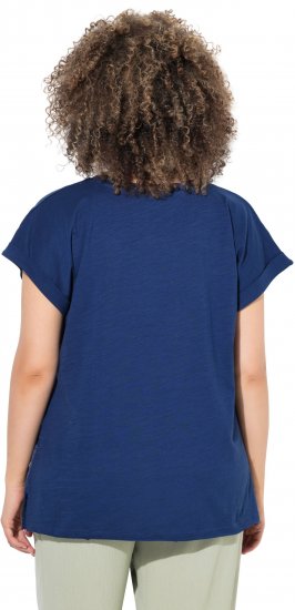 Ulla Popken Textured Paisley Motif Cap Sleeve Tee Navy - Painetut T-paidat naisille - 