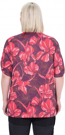 Ulla Popken Quick Drying Flower Print Short Sleeve Tee Dark Cherry - Painetut T-paidat naisille - 