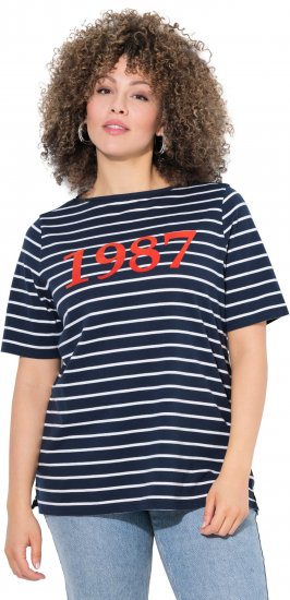Ulla Popken Striped 1987 Boat Neck Tee Navy Blue - Painetut T-paidat naisille - 