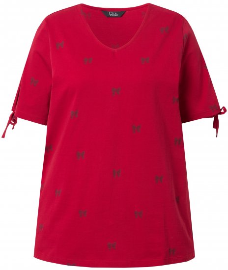 Ulla Popken Bow Print Split Sleeve Tee Ruby Red - Painetut T-paidat naisille - 