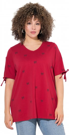 Ulla Popken Bow Print Split Sleeve Tee Ruby Red - Painetut T-paidat naisille - 