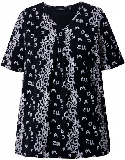 Ulla Popken Letter Print Short Sleeve Tee Black - Painetut T-paidat naisille - 