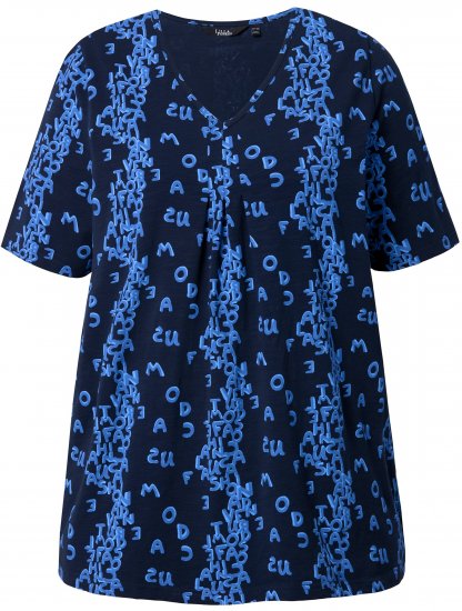 Ulla Popken Letter Print Short Sleeve Tee Navy - Painetut T-paidat naisille - 