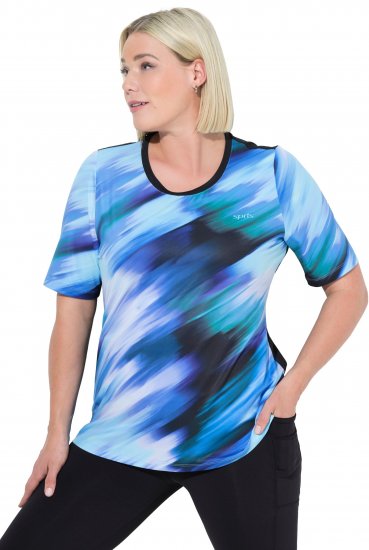 Ulla Popken Cutout Abstract Print Short Sleeve Tee Light Sapphire - Painetut T-paidat naisille - 