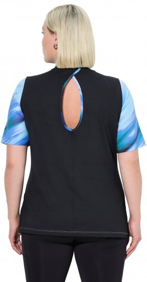 Ulla Popken Cutout Abstract Print Short Sleeve Tee Light Sapphire - Painetut T-paidat naisille - 
