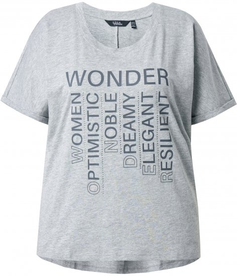 Ulla Popken WONDER Short Sleeve Graphic Tee Light Grey Melange - Painetut T-paidat naisille - 